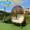 Silla de Ratán para Ocio al Aire Libre Silla Huevo de Ratán Tejida en Hierro Estilo Europeo Mueble de Silla de Ocio al Aire Libre para Hotel Villa Jardín Casa de Huéspedes