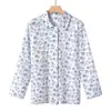 Roupa de malha de primavera para mulheres de meia-idade e idosas, blusa de algodão com lapela para mãe, feminina, tamanho plus size para avó, cardigã estampado solto, blusa de manga comprida