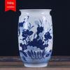 Vaso de cerâmica de Jingdezhen decoração peixe lótus esculpido à mão vaso de porcelana azul e branca porta-vasos vaso rico em bambu hidropônico