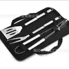 Juego de Herramientas para Barbacoa de Acero Inoxidable Utensilios para Parrilla de Exterior Tenedor Espátula Pinzas Combinación Bolsa de Tela Mango de Tubo Pequeño Juego de Herramientas para Parrilla