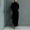 Conjunto de Dos Piezas de Punto de Manga Larga para Mujer con Pantalones de Pierna Ancha, Moda de Alta Gama Transfronteriza Europea y Americana, Otoño e Invierno 2025
