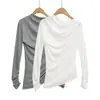 Camiseta de Manga Larga para Mujer con Diseño Único, Hombro Descubierto Diagonal, Cintura Irregular y Capa Interior para un Efecto Adelgazante, Estilo Dulce y Picante