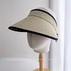 Sombrero de Sol de Paja a Rayas de Moda para Mujer, Sombrero de Paja Plegable de Verano con Protección Solar, Sombrero Transpirable para Sombrear en Exteriores, Moderno