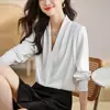 Nova Camisa de Decote V para Mulheres Primavera e Outono 2026, Blusa de Cetim, Top Formal Profissional, Roupas Femininas para o Trabalho