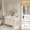 Gabinete de baño de aluminio con espacio de almacenamiento lateral, adecuado para baños pequeños, con lavabo cerámico integrado y mueble tocador