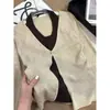 Diseño Coreano Jersey de Punto Falso de Dos Piezas con Cuello Halter Otoño e Invierno Tops Aspecto Adelgazante Pijama de Manga Larga para Mujer