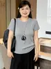 Top de punto básico versátil de manga corta con cuello redondo para mujer talla grande, colección otoño 2026, top casual holgado para damas talla grande