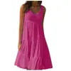 2025Wish Amazon Aliexpress Ropa de Mujer 7 Colores 5 Tallas Sin Mangas Cuello Redondo Patchwork Dobladillo Amplio Vestido de Playa Estilo Europeo y Americano