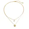 Collar Yuhui de Acero de Titanio Transfronterizo con Colgante de Corazón Incrustado de Diamantes, Doble Capa, Cadena en Forma de Y de Acero Inoxidable Chapado en Oro
