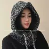 Gorro Balaclava Estilo Coreano para Mujer, Gorro de Protección para Orejas de Otoño e Invierno, Gorro Integrado con Bufanda para Cuello, Gorro a Prueba de Frío para Viajes al Aire Libre
