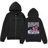 Moletom com Zíper Estampado de Letras e Coração Design Simples Tendência Hoodie Masculino Moletom com Zíper