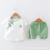 Roupas Infantis Meninos Verão Manga Curta Conjunto Infantil Verão Novo Bebê Algodão e Linho Roupas Conjunto de Duas Peças 1-2-3 Anos 4 Tendência