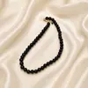 Collar de Piedra Natural Negra para Mujer Nueva Cadena de Clavícula Explosiva de Ónix Negro con Cuentas Collar Francés de Suéter de Alta Gama