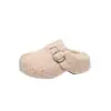 Pantuflas de hebilla de lana de cordero con forro polar para mujer, pantuflas de algodón de suela gruesa para uso en exteriores, con aumento interno de altura, diseño de punta abierta y estilo de punta cerrada, adecuadas para otoño e invierno