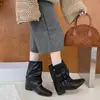Botas de Media Caña con Hebilla de Ante Retro 2026 Otoño Nueva Llegada Diseño de Nicho Botas Western de Tacón Apilado Botas de Montar