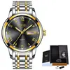 Reloj de cuarzo LIGE/LIGE LG9846 con doble calendario, correa de acero, tres agujas, resistente al agua, para negocios