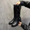 Fivela de Cinto Botas Melanizadas Botas de Cavaleiro Femininas 2026 Novo Outono Inverno Patchwork Retro Franzido Western Empilhadas Botas Curtas
