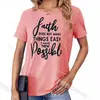 Camiseta Estampada com Letras Faith Manga Curta Europeia e Americana Tamanho Plus