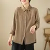 Camisa de Lino Suelta para Mujer, Estilo Nuevo Primavera 2026, con Bordado, Mangas Largas, Diseño de Cuello Camisero, Top Delgado de Algodón y Lino