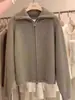 Nuevo Estilo Cardigan para Mujer Otoño e Invierno 2026 100% Lana Pura Cremallera Cuello Solapa Suéter Tejido Holgado Ropa Exterior de Lana