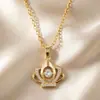 Moda Europea y Americana Corona Elegante Acero de Titanio Inteligente Collar para Mujer Colgante de Circonita Micro-Pavimentado Celebridad de Internet Joyería de Alta Gama Venta al por Mayor