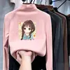 Camiseta básica de forro polar con cuello alto medio para niñas, nuevo estilo primavera y otoño 2026, ropa interior de manga larga moderna para niños, top de estudiante con dibujos animados