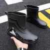 Botas de lluvia de moda con cordón para hombre, antideslizantes, de media caña, botas de agua, botas de lluvia, zapatos térmicos de goma con forro polar, punta cerrada, trabajo, zapatos cortos para agua