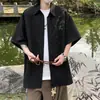 CNEW Estilo Chino Nuevo Tinta China Pincel Caligrafía Borla Bordada Kou Pan Manga Corta Camisa Holgada Unisex Tendencia