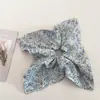 Onda Azul Punto Floral Vintage Cuadrado Lazo Grande Bol Grande Suave Para Todo Estilo Mori Anillo para el Pelo de Cola de Caballo Cabeza Redonda Tendón de Goma Accesorios para el Cabello