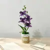 Quatro orquídeas Phalaenopsis artificiais estilo nórdico em vasos de tecido, flores artificiais e plantas verdes para bonsai de mesa, adereços de fotografia e itens decorativos