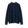 Nuevo Suéter de Cachemir Otoño e Invierno 2025 Cárdigan para Mujer Cuello Polo Bolsillos Dobles Camisa Abrigo Exterior Elegante Versátil