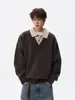 Suéter Falso de Dos Piezas Estilo Old Money para Hombre, Marca de Invierno de Moda, Camisa de Punto Gruesa y Cálida con Cuello de Solapa, Chaqueta Camisa Pesada para Pareja