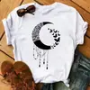 Camiseta Feminina Moda Ouro e Branco Sol Lua Estrelas Manga Curta Durável Tamanho Grande Casual t