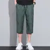 Calça Cropped Jacquard de Seda Gelada Estilo Novo 2026 para Homens, Shorts Casuais Retos Finos de Verão, Calça Versátil Solta Respirável de Comprimento Médio
