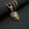 Explosões Transfronteiriças Europeias e Americanas Joias Hip Hop Aço Titânio Banhado a Ouro Coroa de Diamante Cabeça de Leão Pingente Colar