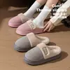 Nuevas Pantuflas de Algodón Waffle para Mujer, Invierno, Lindo Logo de Oso, Suela Gruesa, Antideslizantes, Hogar Interior, Pantuflas de Algodón Cálidas con Felpa