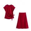 ZA Comercio Exterior 2025 Primavera Nuevo Estilo Europeo y Americano Moda Femenina Elegante Casual Suave Top Conjunto de Vestido Midi