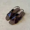 Zapatos Planos Romanos de Cuero Suave~Tejidos Retro con Tira Cruzada, Sandalias Casuales Versátiles de Punta Cuadrada Abiertas para Mujer, Para Uso al Aire Libre en Verano