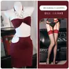 Lingerie Sexy Floral Mar New Neck Halter Anel de Metal Estilo Puro Desejo Tubinho Costas Abertas Bodycon Conjunto de Duas Peças Saia A938