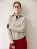 Cárdigan de cachemir con cremallera y solapa para mujer, tejido de punto trenzado grueso de tres capas, abrigo de punto cálido versátil para el clima, top de abrigo