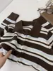 Suéter Listrado Início do Outono Estilo Coreano Casual Casual Mais Fácil de Combinar Suéter Feminino Solto Casual Mais Fácil de Combinar Top 0815