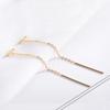 Xi Gu E0265 S925 Piercings de Orelha de Uma Palavra Feminino Estilo Coreano Corrente de Orelha Brincos de Linha Longa Simples Elegantes