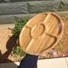 Bandeja redonda de bambu com cinco compartimentos bandeja de madeira prato para dim sum prato para bife e pizza prato de jantar prato de frutas bambu moderno minimalista