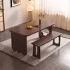 Mesa de jantar e cadeiras de nogueira preta, escrivaninha multifuncional, mesa quadrada estilo meados do século, design retangular simples, adequada para apartamentos pequenos