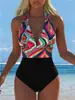 Traje de Banho Justo Sexy Estampado de Cintura Alta Emagrecedor para Férias na Praia, E-commerce Transfronteiriço Europeu e Americano 2027