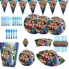 Nuevo Set de Fiesta de Cumpleaños Casa Mágica: Platos Mágicos, Mantel, Cubiertos, Banderines, Globos, Decoraciones para Pastel