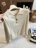 Suéter de tricô feminino estilo coreano retrô com gola polo e zíper parcial, para outono e inverno, macio e aconchegante, top casual trançado, moderno