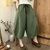 Pantalones de pierna ancha de algodón y lino de color liso para mujer, nuevo estilo de verano, holgados y cómodos, estilizan y son versátiles