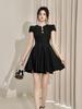 Vestido Curto de Verão Elegante Estilo Hepburn Preto para Mulheres, Afina a Cintura, Emagrecedor, Lindo Vestido Evasê 9103