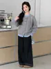 Conjunto de dos piezas de suéter de punto para niñas, nuevo estilo otoño 2026, pantalones de pierna ancha adelgazantes, conjunto de cárdigan de dos piezas simuladas para niños mayores